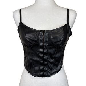 Corset Bustier Top Black Faux Leather Hook Front Steampunk Punk Goth Sexy Sz S